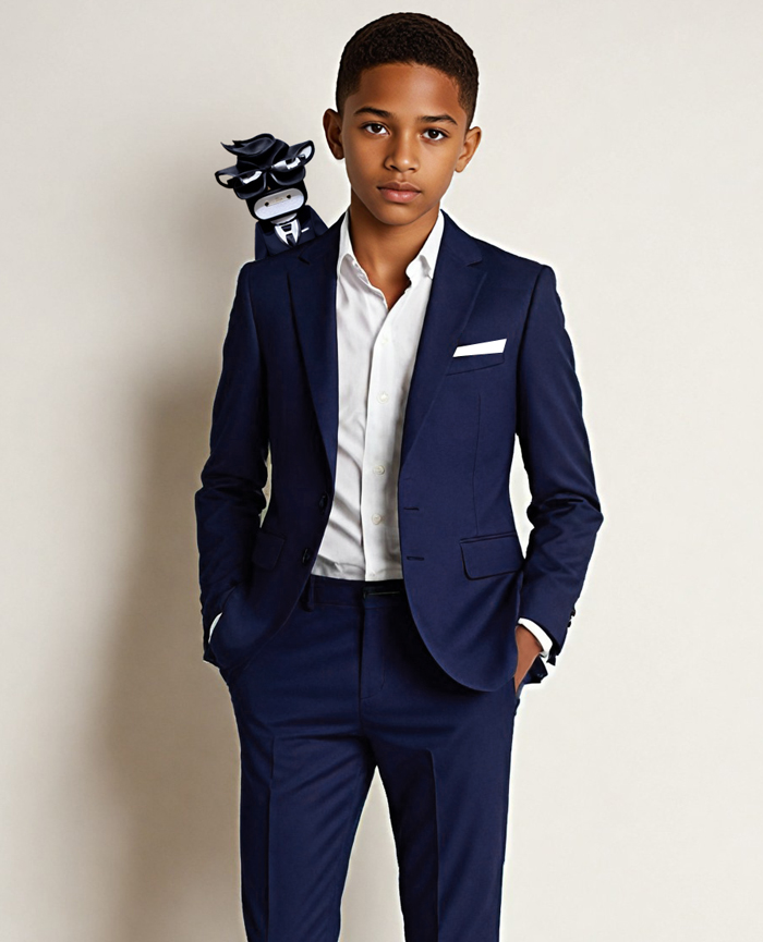 Black n Bianco Boys' First Class Slim Fit Suit in Navy