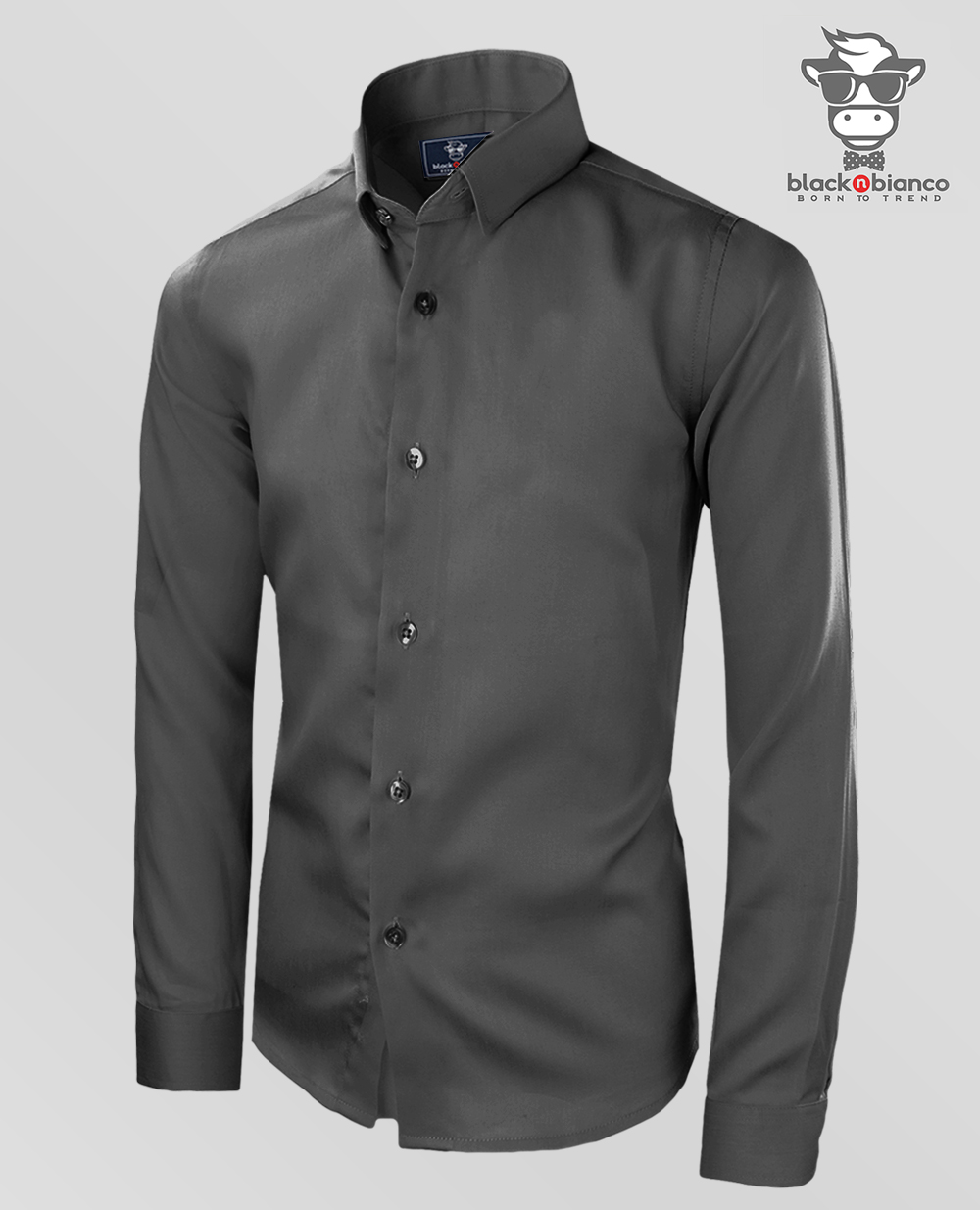 Black n Bianco Boys' Signature Sateen Long Sleeve Dress Shirt in Charcoal Black n Bianco Boys' Signature Sateen Long Sleeve Dress Shirt in Charcoal