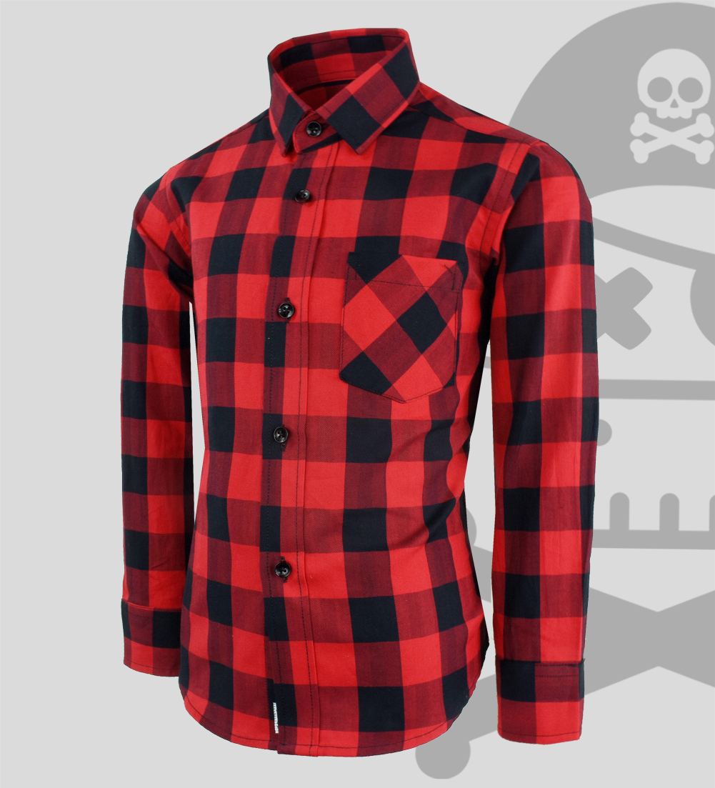 Black N Bianco Boys' Flannel Plaid Buffalo Check Red and Black Button Down  Shirt