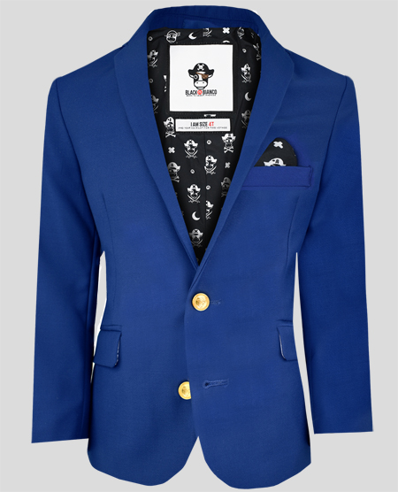 Black n Bianco Boys Slim Fit Blazer with Golden Brass Buttons in Blue