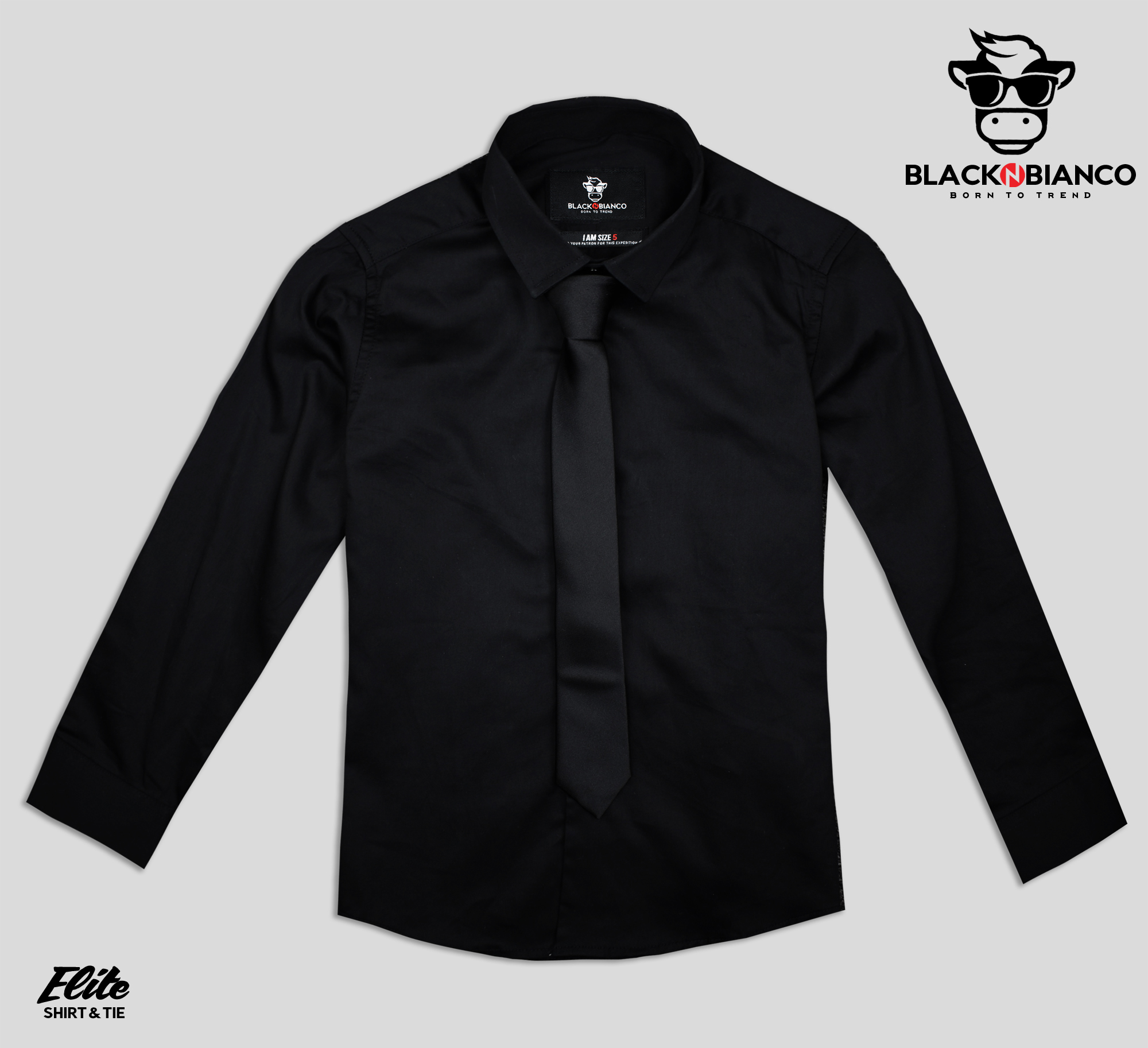 Black n Bianco Boys Elite Button Down Dress Shirt in Black with Matching Tie