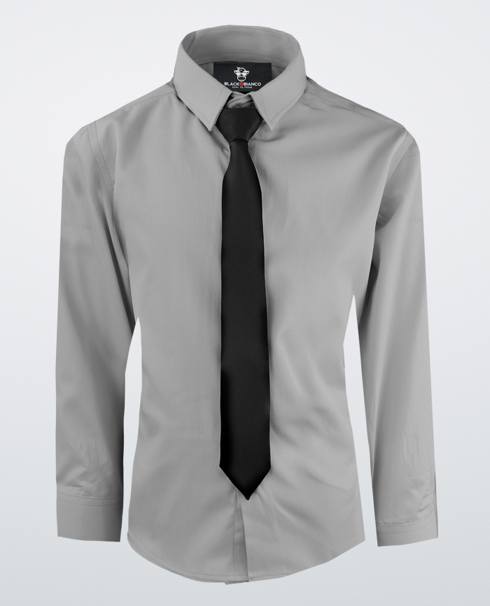 grey shirt black tie