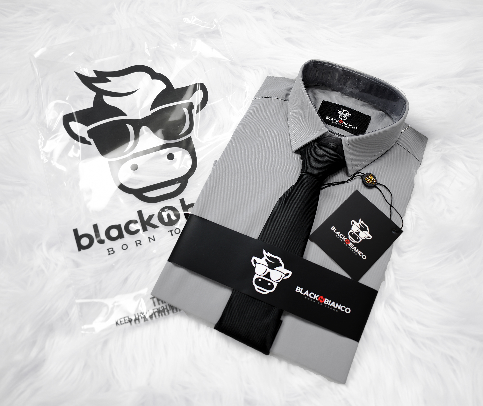 Black n Bianco Boys Elite Button Down Dress Shirt in Gray with Black Neck Tie