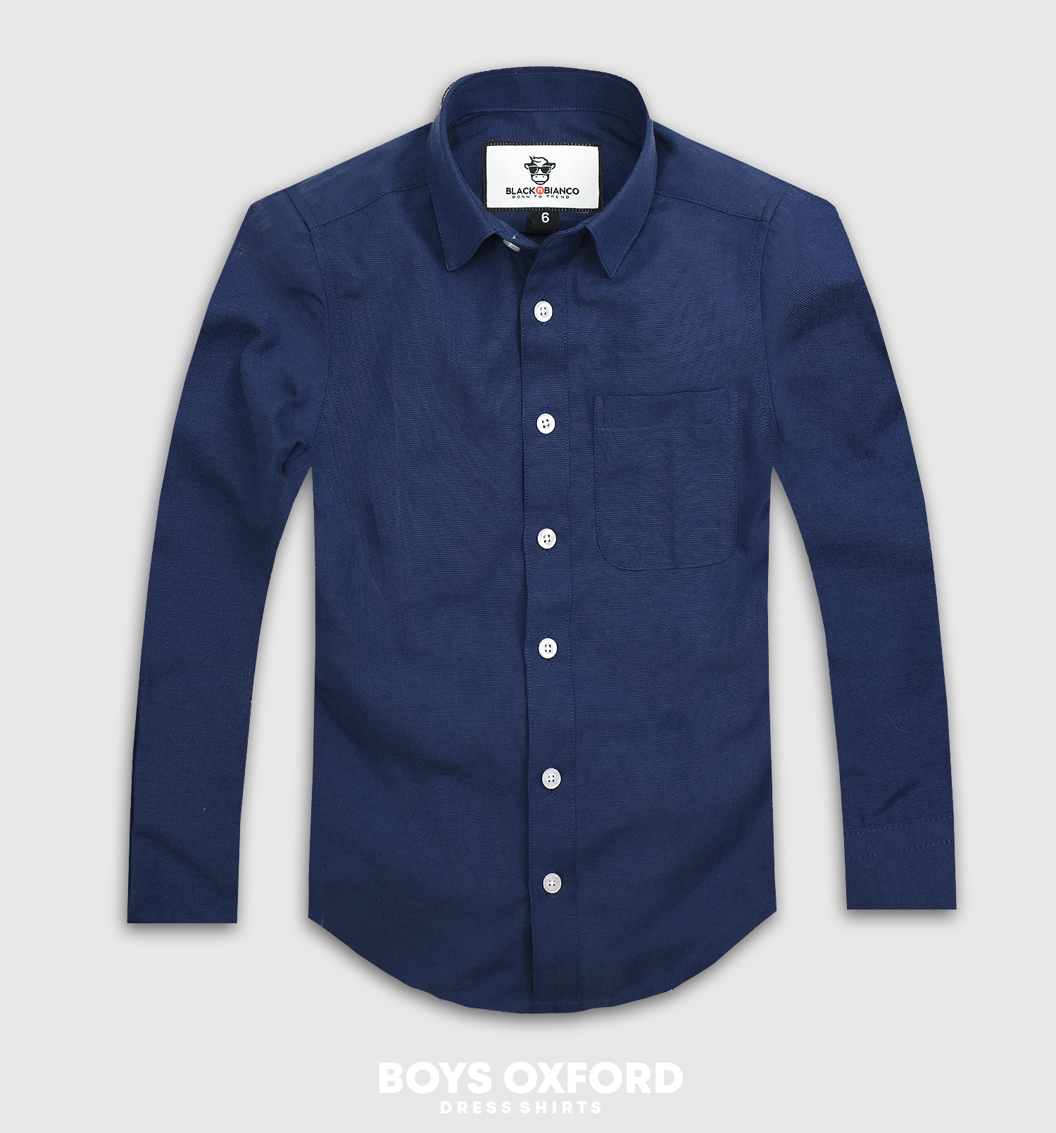 Black n Bianco Boys' Navy Oxford Long Sleeve Dress Shirt