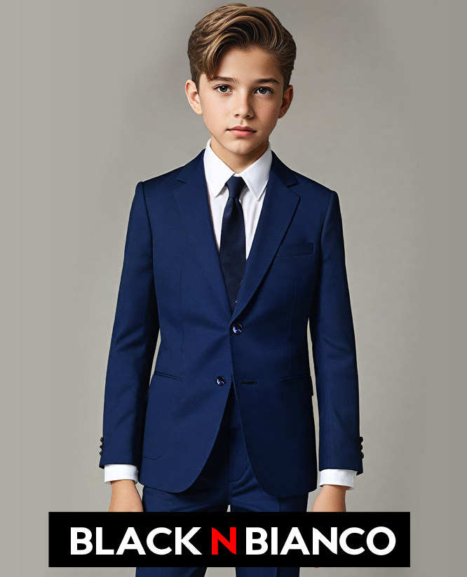 Black N Bianco Boys' 714 Navy Slim Fit Suit Complete Outfit with