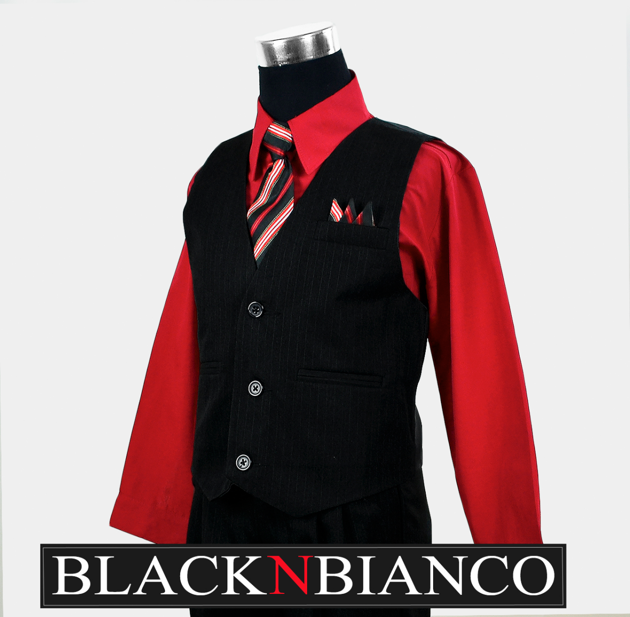 Boys Vest Suit Pinstripes with Red Shirt