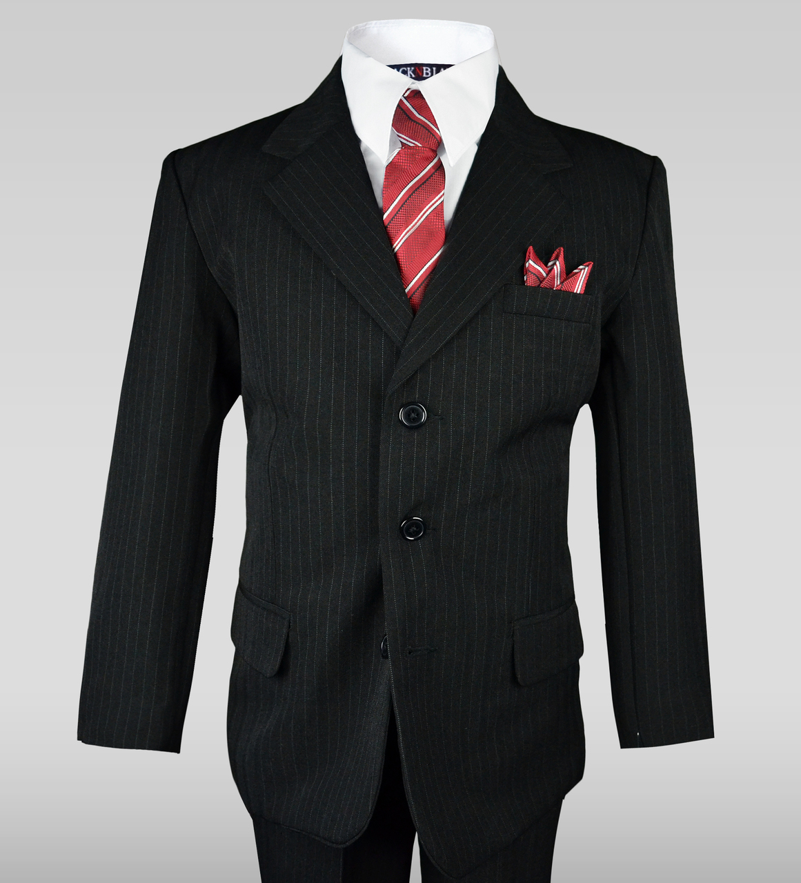 Boys Pinstripe Suit in Black with Dark Red Tie Size 2-20 6 (+$5)