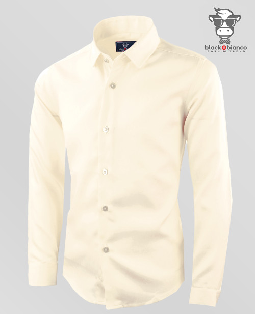 Black n Bianco Boys' Signature Sateen Long Sleeve Dress Shirt in Ivory Black n Bianco Boys' Signature Sateen Long Sleeve Dress Shirt in Ivory