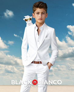 Black n Bianco Boys White Slim Fit Suit First Class