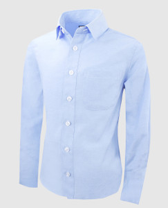 Black n Bianco Boys Light Blue Oxford Long Sleeve Dress Shirt