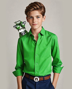Black n Bianco Boys Sateen Apple Green Dress Shirt