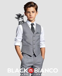Boys Slim Fit Gray Vest Suit Four piece set.
