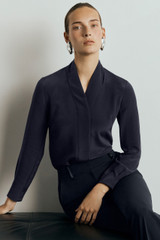 Bowery Blouse Navy Stretch Silk