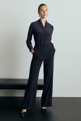 Bowery Blouse Navy Stretch Silk