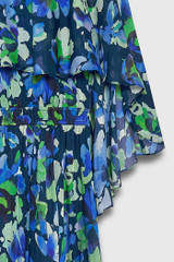 Fleurs Midi Dress Navy Multicolour Silk