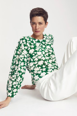 Melia Blouse Laurel Green And Ivory Silk