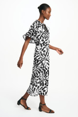 Sithonia Midi Dress Ivory And Black Silk Linen Blend