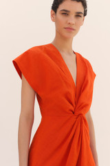 Laramie Midi Dress Tangerine Orange Linen Cotton Blend