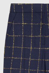 Alzira Straight Flared Trousers Navy Check Wool Blend