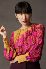 Asmara Blouse Mustard And Cerise Pink Silk