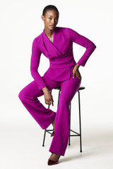 Alzira Straight Flared Trousers Violet Stretch Tailoring