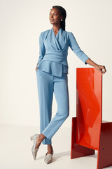Clever Crepe Slim-Leg Elasticated Trousers Pastel Blue Clever Crepe Slim-Leg Elasticated Trousers Pastel Blue