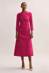 Nola Midi Dress Fuchsia Pink Stretch Wool Crepe