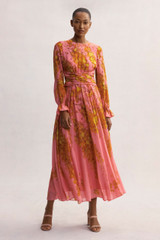 Portofino Midi Dress Pink Multicolour Silk