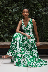 Almeria Maxi Dress Ivory And Vivid Green Cotton