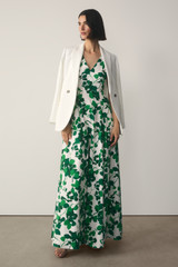 Almeria Maxi Dress Ivory And Vivid Green Cotton