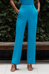 Alzira Straight Flared Trousers Turquoise Stretch Tailoring