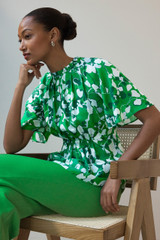 Adranno Blouse Vivid Green And Ivory Silk