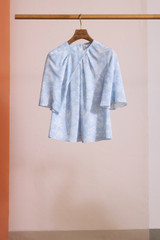 Milan Blouse Light Blue And Ivory Silk Made With Liberty Fabric