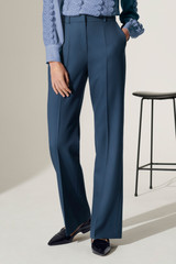 Alzira Straight Flared Trousers Dark Slate Blue Wool Twill