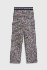 Alzira Straight Flared Trousers Navy And Ivory Tweed