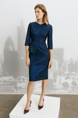 Eaton Dress Navy Metallic Houndstooth Tweed