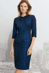 Eaton Dress Navy Metallic Houndstooth Tweed