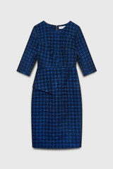 Eaton Dress Navy Metallic Houndstooth Tweed