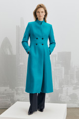 Belmore Coat Vivid Turquoise Wool Blend Twill