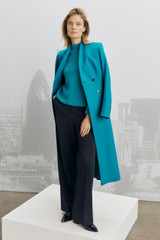 Belmore Coat Vivid Turquoise Wool Blend Twill