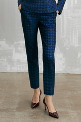 Clarendon Slim-Leg Trousers Navy Metallic Houndstooth Tweed