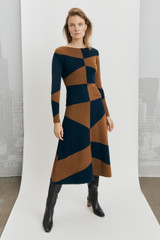 Windermere Dress Navy And Toffee Merino