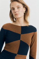 Windermere Dress Navy And Toffee Merino