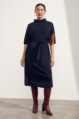 Clements Knitted Dress Navy And Toffee Merino Clements Knitted Dress Navy And Toffee Merino