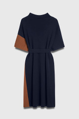 Clements Knitted Dress Navy And Toffee Merino Clements Knitted Dress Navy And Toffee Merino