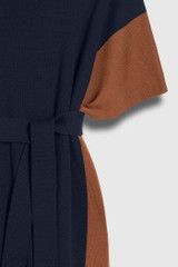 Clements Knitted Dress Navy And Toffee Merino Clements Knitted Dress Navy And Toffee Merino