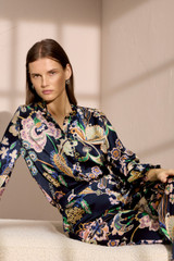 Tierney Blouse Navy Silk Satin Made With Liberty Fabric