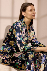 Tierney Blouse Navy Silk Satin Made With Liberty Fabric