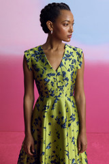 Valance Jacquard Dress Chartreuse And Navy