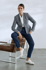Mira Houndstooth Jacket Navy And Ivory